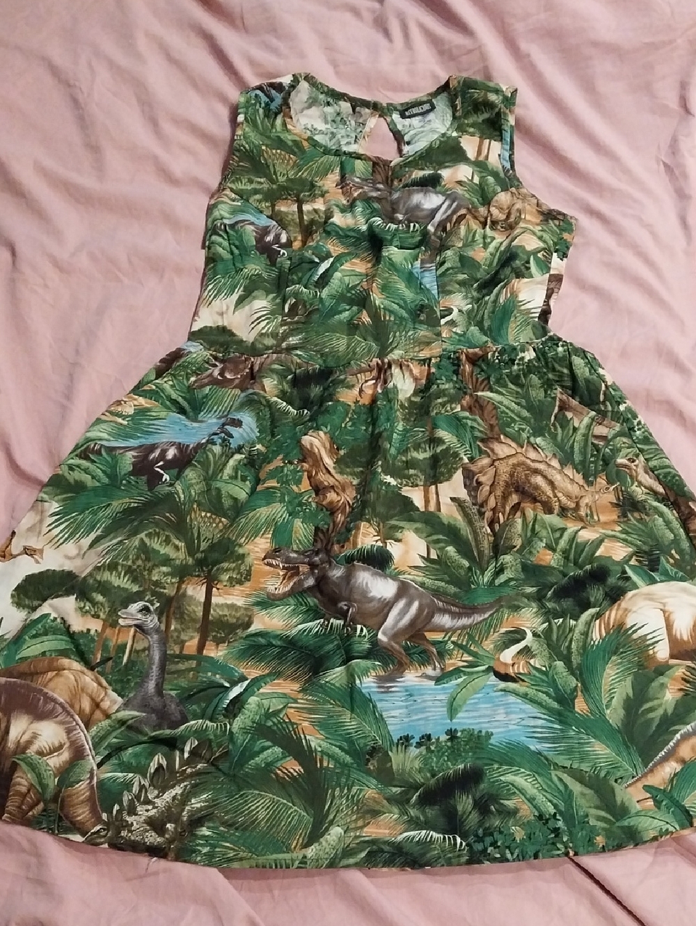 Retrolicious Green Tropical Dino Print Dress